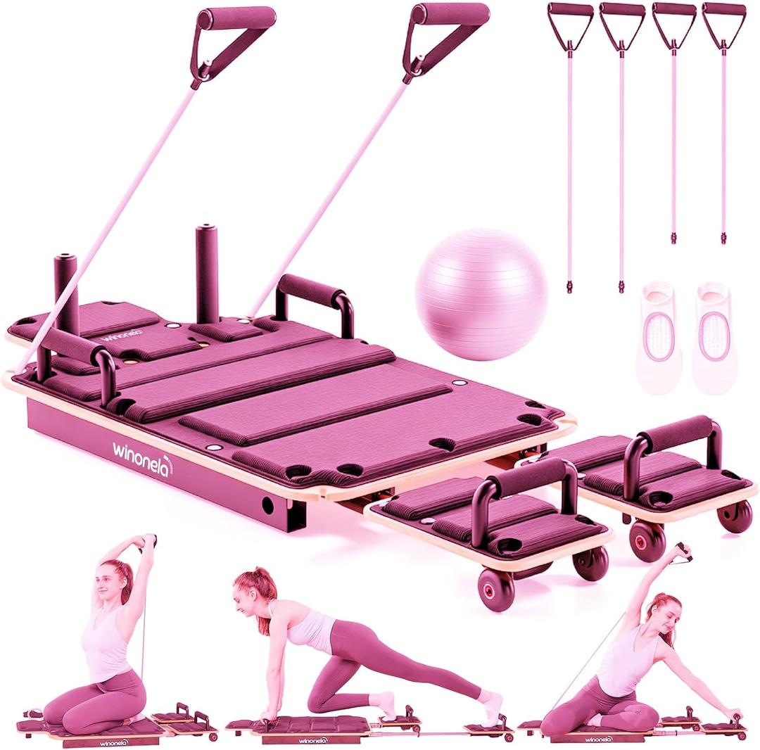 Pilates Reformer Machine, Wooden Pilates Board for Home | Solid Maple Wood; Stable One-Piece Design; Guided Videos; Bonus Pilates Ball & Socks; 610 lbs Capacity