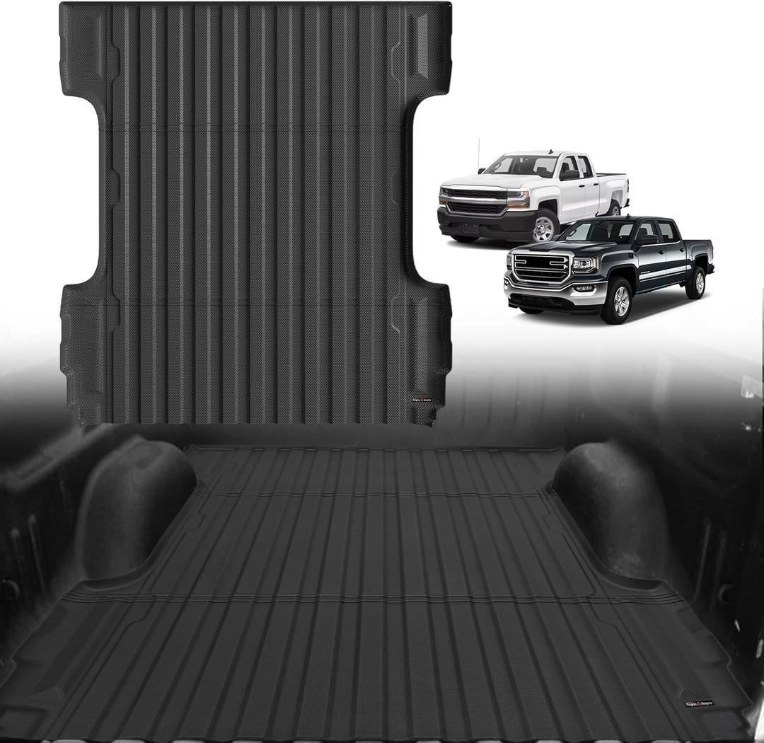 TripleAliners Truck Mat Compatible with 2007-2018 Chevy Silverado/GMC Sierra 1500 5.8FT Accessories, Truck Bed Mat Heavy Duty Custom Fit All Weather Protection TPE Pickup Liner, 2007 New Body Only