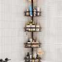 Rustproof Shower Corner Caddy Shelf for Bathroom Tension Pole Organizer with 4 Baskets for Bathtub Shampoo Storage from 23.6 to 114.5 Inch with Towel Bar (Bronze)