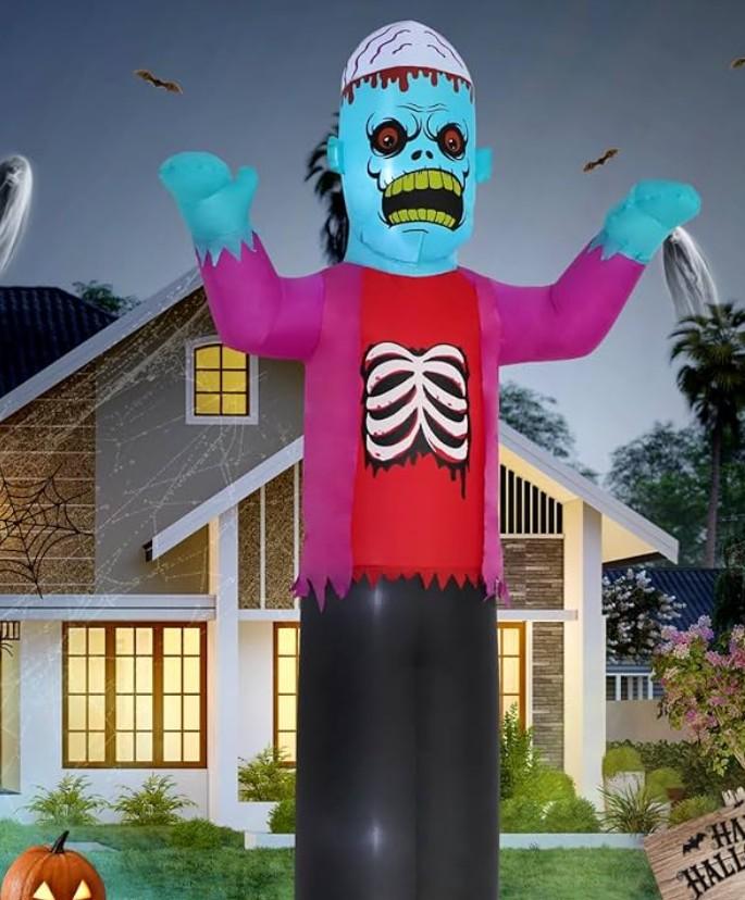 Infleasjoiy 12ft Blue Zombie Halloween Inflatable Outdoor Decoration, Courtyard Decoration with LED Lights, for Outdoor Lawn, Garden, Family Vacation Party