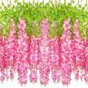 24 Pack Artificial Fake Wisteria Vine Ratta (3.75 Feet) Hanging Garland Silk Flowers String Home Party Wedding Decor (Deep Pink)