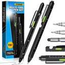 Christmas Stocking Stuffers for Men Adults, 2 Pack Multi-Tool Pen Set, 11 in 1 Multitool Pen with LED Light, Ruler, Level, Screwdriver, Stylus, Flathead, Gifts for Men Boyfriend, Husband, Him, Black