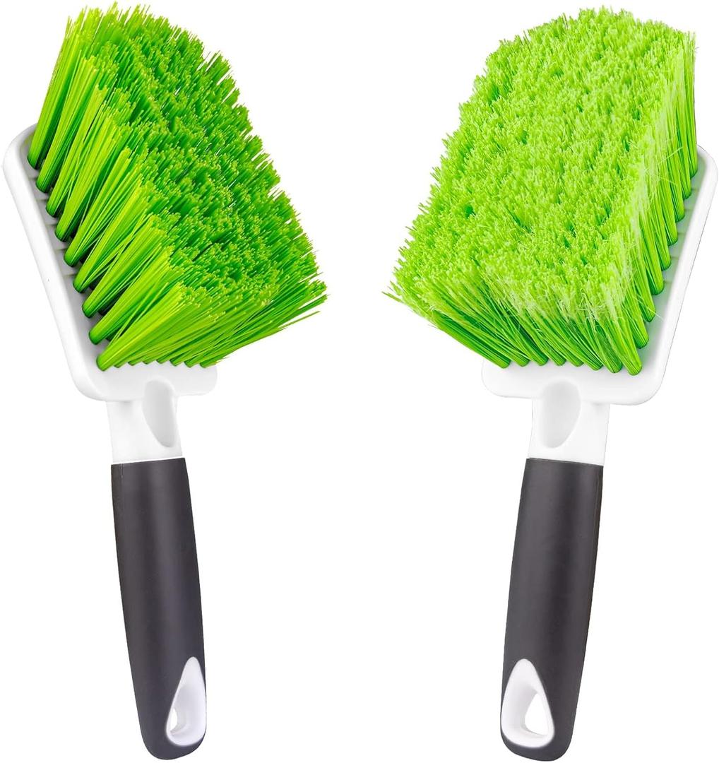 ITTAHO 2 Pack Car Wash Brush, Tire Brush for Cleaning Tires, Soft & Stiff Bristle Wheel Cleaner, Car Cleaning Supplies for Wheels, Rims, Carpet, Truck, SUV, Moto, RV, Motorcycle (Green)