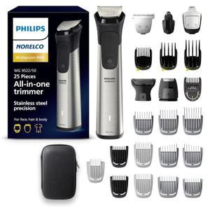 Philips Norelco Multigroom 9000 Series, All-in-One Trimmer, Beard Trimmer and Hair Clipper, 25-Piece/27-Length Men's Grooming Kit for Beard, Face, Nose, Ear and Body, Travel Kit, MG9522/50
