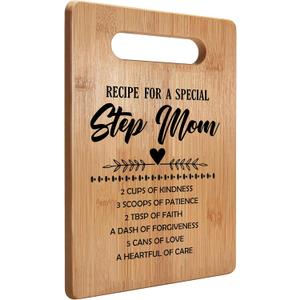 Step Mom Gifts Cutting Board, Step Mom Birthday Gifts, Step Mom Gifts from Daughter Son, Bonus Mom Gifts, Recipe for a Special Step Mom Bamboo Cutting Boards for Kitchen