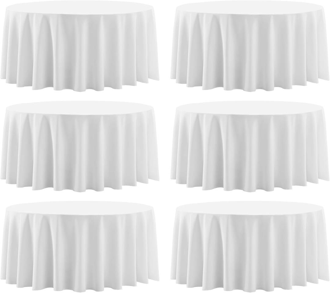 Round Tablecloth 120 Inch 6 Pack White Tablecloths Washable Decorative Linen Polyester Table Clothes Cover for Dining Table Banquets Buffet Parties and Wedding