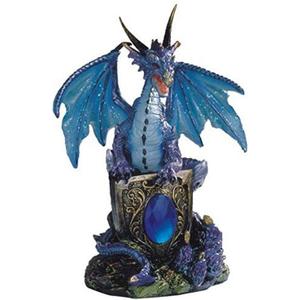 StealStreet Blue Dragon Holding Shield on Rock Collectible Figurine Statue Decor