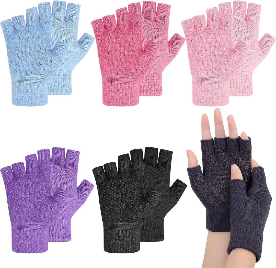 6 Pairs Non Slip Yoga Gloves for Women Fingerless Pilates Gloves for Gym Exercise Fitness Workout
