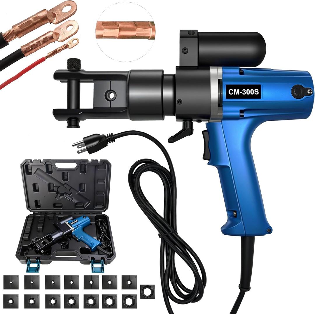 Electric Hydraulic Cable Crimping Tool Kits - 15Dies (12AWG to 600MCM) 7.5Ton Batttery Cable Lug CrimperPliers for Copper/Aluminum Wires with 2.8m Power Cord
