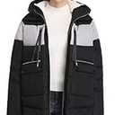FADSHOW Women's Winter Thickened Down Jackets Colorblock Long Down Coats Warm Parka with Hood, Size XS