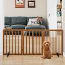 Freestanding Pet Gate Foldable Dog Gate (55 inches Wide) Walnut Bamboo Dog Gates for Stairs Doorways House (2 Support Feet Included)