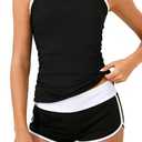 KIDLAGA Girls Tankini Swimsuit 2 Piece with Shorts Tummy Blocking Bathing Suit Cross Back Tank Swimwear Size 11 Y