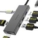USB C Hub, USB Adapter with 1*USB-C 3.2, 2*USB 2.0, 2 *HDMI, 100W PD in, Multiport Dongle for MacBook Pro, MacBook Air, Dell and More, 6 IN 1 USB A