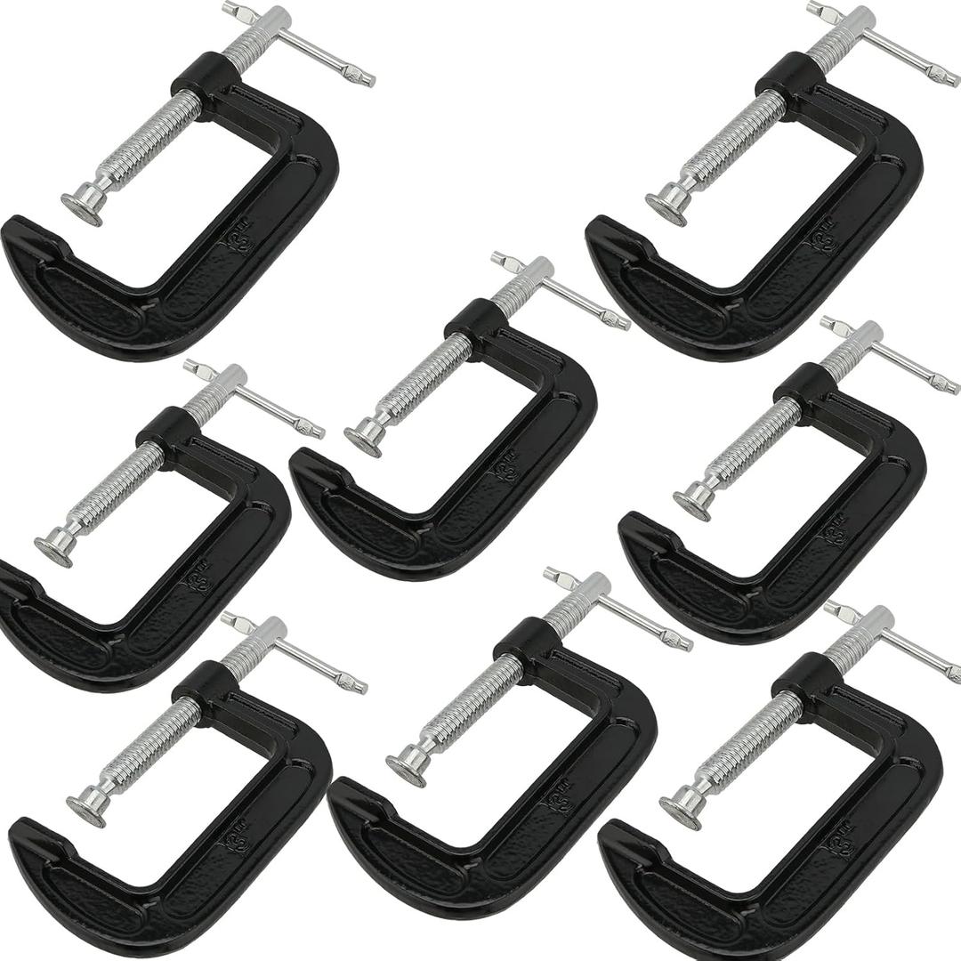 JEUIHAU 7 Piece 3 Inch C-Clamp Set, Heavy Duty C Clamp, Small C Clamps Set Cast Iron C Clamp for Woodworking, Welding, Metal Workpiece, Carpentry, DIY, Black