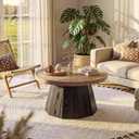 LITTLE TREE Round Coffee Table for Living Room, 31.5-Inch Farmhouse Center Table, Modern Circle Wooden Tea Tables for Office, Small Space, Reception, Brown, 31.49" x 31.49" x 18.11"