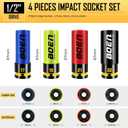 BOEN 1/2" Drive Impact Lug Nut Socket Set, 4 Pieces Non-Marring Thin Wall Wheel Protector Nut Socket, Metric (17, 19, 21, 22) mm, Color-Coded and Embossed and Painted Marking, CR-MO Steel