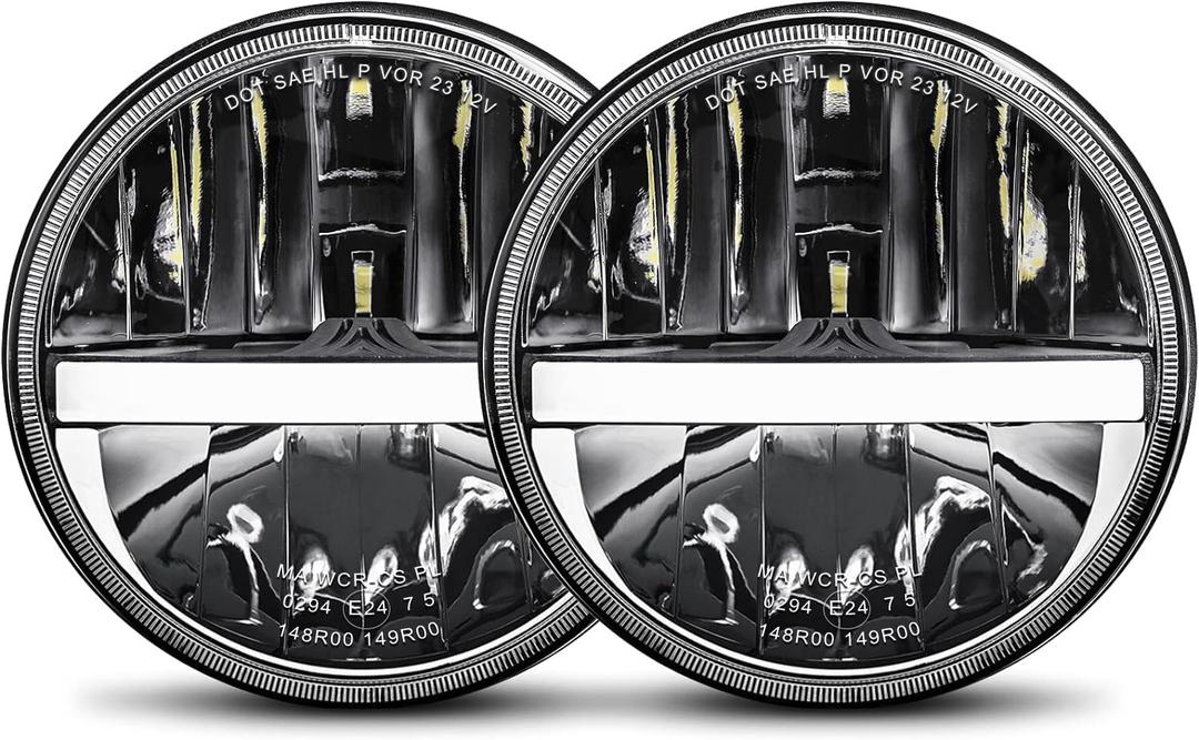 7 Inch LED Headlight Round DOT Approved Classic LED headlights Compatible with JK TJ LJ CJ H6024 Turn Signal Amber White DRL Headlamps, 2PCS