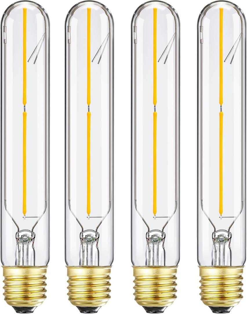 E26 Tubular LED Bulbs 4W, 3000K Soft White,Dimmable Edison Style Filament Light Bulb, T10 Vintage Bulb 40 Watt Equivalent, E26 Medium Base 400LM,Clear Glass Cover, 7.3in(185mm),4-Pack