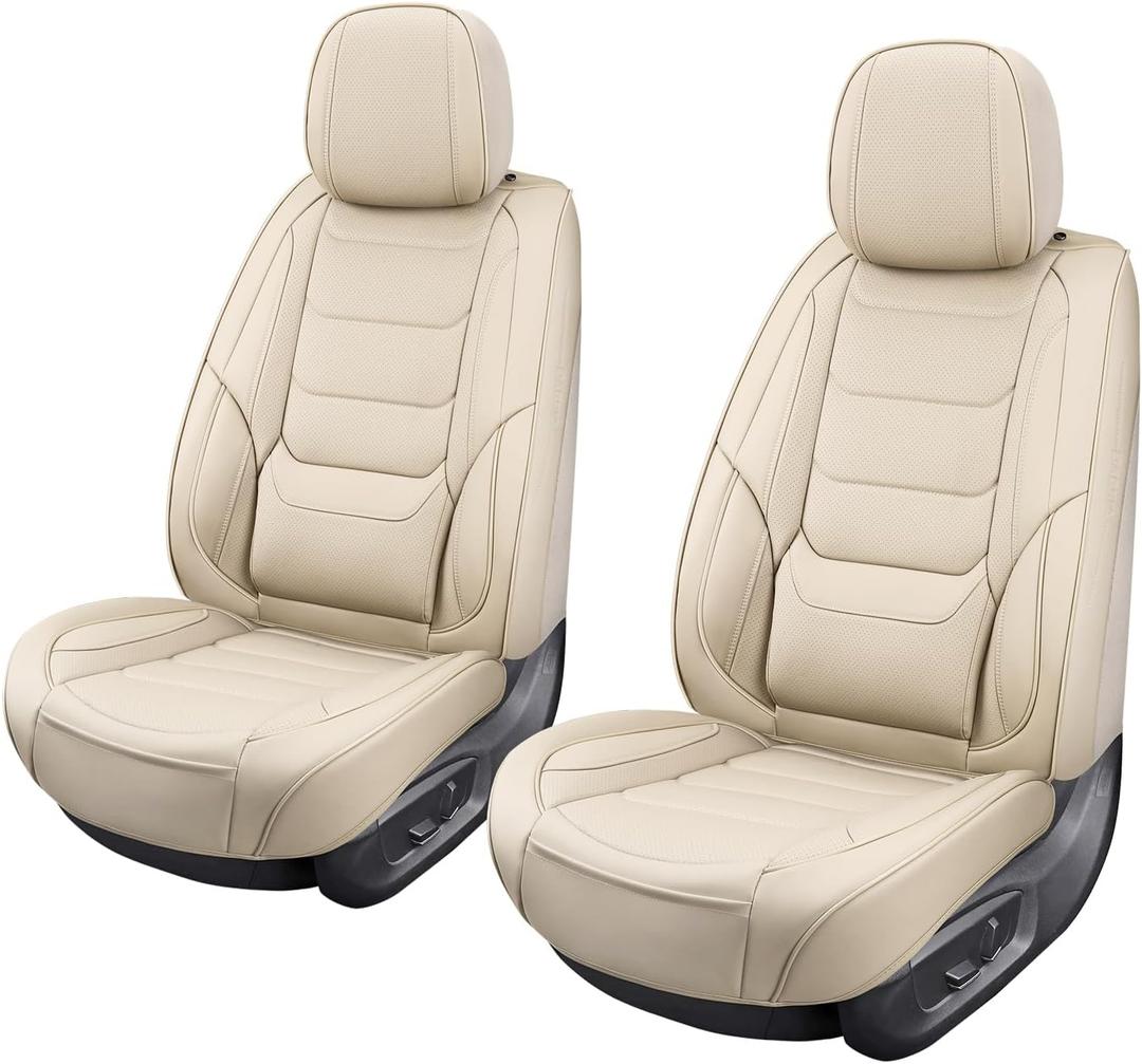 Front Seat Covers for Cars Breathable Leather Seat Covers Waterproof Seat Protectors Universal Fit for Most Automotive Cars SUV Trucks Van (Beige, Front Pair)