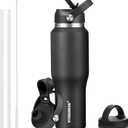 HYDROWION 32oz Stainless Steel Water Bottle(Cold for 48 Hrs, Hot for 24 Hrs),Double Wall Vacuum Insulated Water Bottle with Straw Lid, Spout Lid and Flex Cap, Fit in Any Car Cup Holder,Black