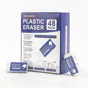 White Vinyl Erasers for Pencils, White Plastic Eraser, 48-Pack Bulk Pencil Erasers for Classroom & School, Kids Classroom Must Haves & Back to School Supplies Eraser.