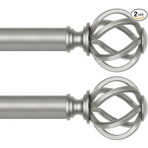 2 Pack Curtain Rod 32 to 58 Inches (2.6 to 4.8 ft), USFOOK 7/8 Inch Heavy Duty Curtain Rods for Windows, Telescoping Splicing Drapery Rods with Antique Silver Twisted Cage Finials