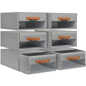 Closet Organizers and Storage - Foldable Storage Bins with Drawers Pull-Out Stackable Storage Drawers with Clear Window,Fabric Clothes Organizers and Storage Drawers for Closet, 6-Pack, Grey