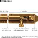 Solid Cast Brass Barrel Bolt, Antique Brass Door Slide Latch Lock, Heavy Duty Gate Sliding Bolt Latch