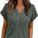 AUTOMET Women Tops Summer Sweaters Short Sleeve V Neck Henley Shirts Dressy Button Blouses