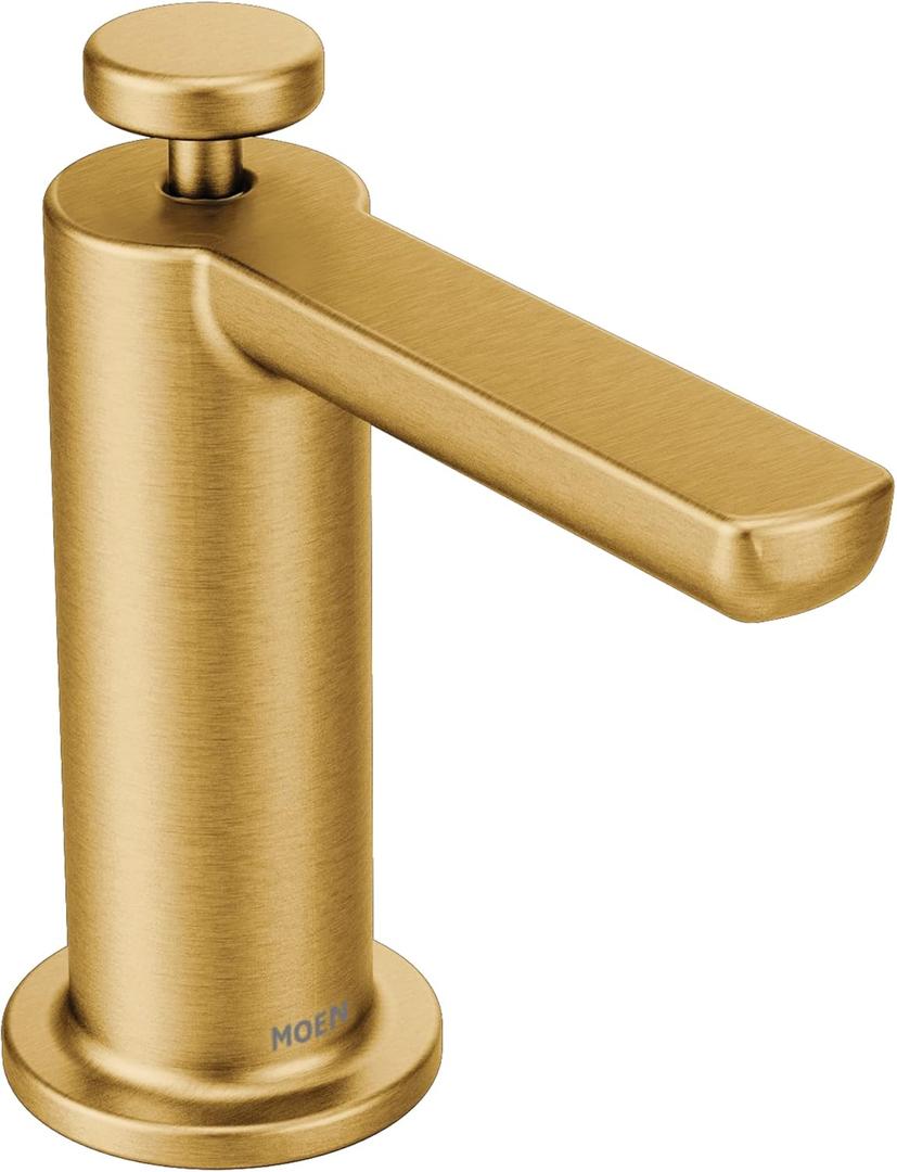 Moen Brushed Gold Modern Deck Mounted Kitchen Soap Dispenser with Above-the-Sink Refillable Bottle, S3947BG