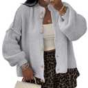 BKBEY Womens Croppdd Cardigan Sweaters Button Down Puff Sleeve Cozy Fall Trendy Short Sweater Coats Light Gray Size M -L
