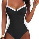 ANRABESS Womens One Piece Swimsuit Slimming Color Block Bathing Suit Full Coverage Swimwear 2026 Beach Vacation Clothes Medium
