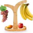 Eorbow Double Hooks Banana Hanger Stand, 14 Inch Wood Banana Holder, Stable Banana Hanger Keeper for Kitchen Countertop