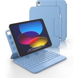Dexnor for iPad (A16) 11th/10th Generation Case with Keyboard Ultra-Thin Magnetic Folio Keyboard Case Trackpad Pencil Holder Backlit Rechargeable for iPad A16 11" 2025/10th Gen 10.9" 2022, Light Blue