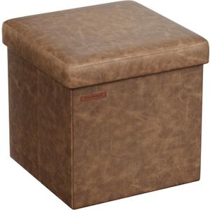 SONGMICS Mazie Collection - 15 Inches Ottoman with Storage, Footstool, Storage Ottoman, Load 660 lb, for Dorm, Living Room, Bedroom, Synthetic Leather, Coffee Brown ULSF010K01