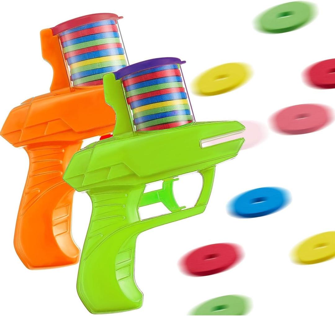 Sumind 2 Pieces Foam Disc Launcher Zip Shot Shooter Disc Shooter (Orange, Green)