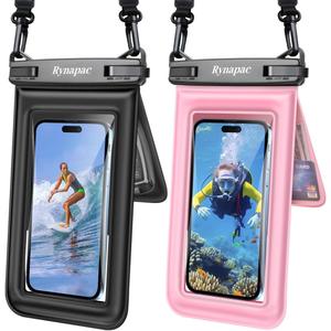 [Up to 8.5''] Waterproof Phone Pouch Floating 2 Pack, IPX8 Double Space Waterproof Phone Case with Lanyard for iPhone 17 16 15 Pro Max, Galaxy S26 Ultra, Cellphone Dry Bag Beach Cruise Ship Essentials (Black & Pink)