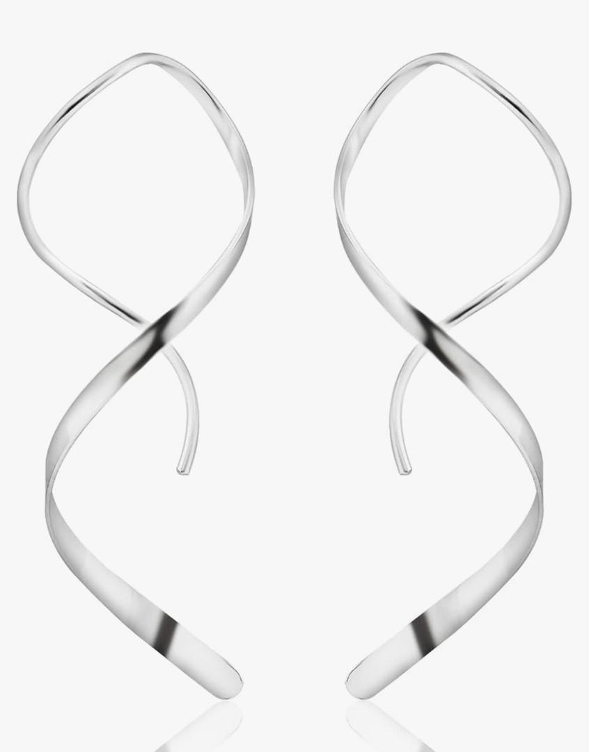 Handmade Spiral Threader Earrings, Sterling Silver, Hypoallergenic Twisted Pull Through, Drop Dangle Earrings for Women - Silver & Gold