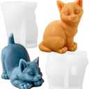 Wehous 2PCS Cat Silicone Molds, 3D Cat Animal Resin Candle Soap Molds, Cute Animal Fondant Chocolate Cake Cupcake Decor Mold, Unique Pendant Car Freshie Keychain Concrete Plaster Home Ornament Mold