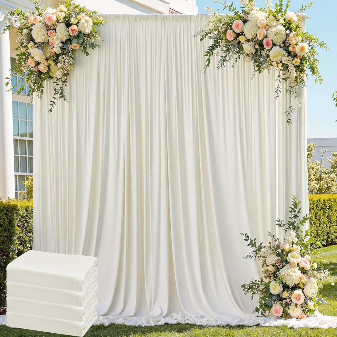 20ft x 8ft Wrinkle Free Ivory Backdrop Curtain for Parties, 4 Panels 5x8ft Silky Polyester Ivory Wedding Backdrop Drapes Photo Back Drop Cloth for Birthday Baby Shower Photography Background