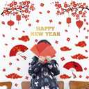 Chinese New Year Window Decals 2026 Chinese New Year Decoration Stickers Double Sized Spring Festival Window Clings Removable Red Lantern Vinyl Decal for New Year Party Supplies Living Room Wall Decor (Yellow)