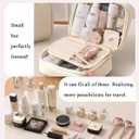 Travel Makeup Bag Skin-feel Leather, Large Capacity Cosmetic case for Women, Waterproof Portable Make up Organizer with Divider and Handle for Toiletries, Beauty Essentials (Beige)