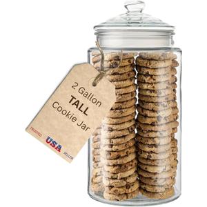 2-Gallon Tall Glass Cookie Jar with Airtight Lid Large Kitchen Canister for Cookies, Sugar, Flour, and Dog Treats