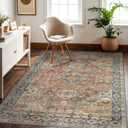 GENIMO 10x14 Area Rugs for Living Room, Machine Washable Non Slip Vintage Retro Rugs, Low Pile Lightweight Chenille Print Rug for Bedroom, Dining Room, Home Office, Red