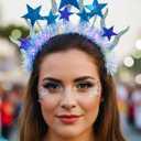 2 x Yokawe Twinkling LED Light Up Stars Tinsel Headband,Silver Glitter Christmas Party Crown, New Year Costume Hair Accessory for Women