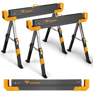 Saw Horses 2 Pack Folding, 2600 Lbs Load Capacity & 24-32 Inch Adjustable Height Heavy Duty Sawhorse Table with 2x4 Support Arms, Portable Folding Legs and Easy Grip Handle for Woodworking
