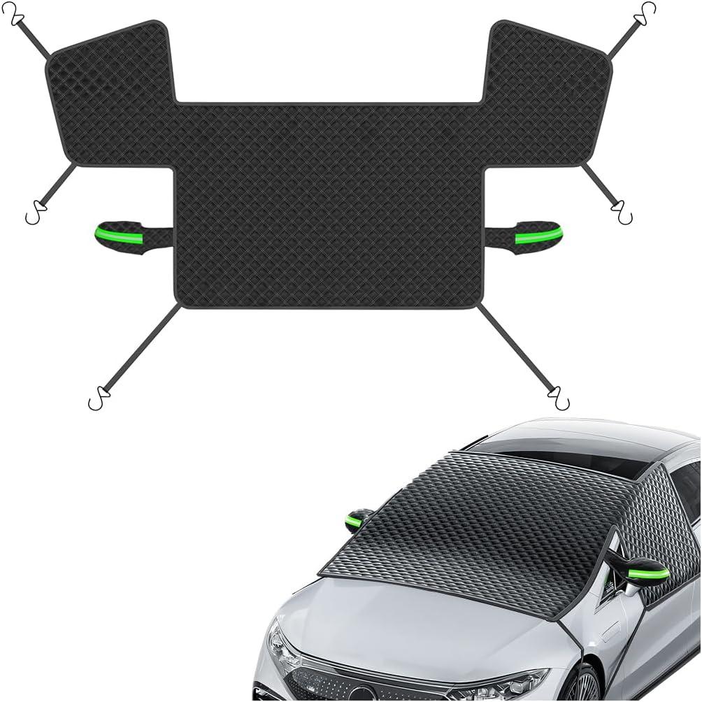 Car Windshield Snow Cover, Waterproof Vehicle Windscreen Front Window Snow Ice Protector with Side Mirror Cover, Removal Auto Windshield Frost Protection, Universal Fit (Black)
