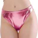 Kepblom Women Shiny Metallic Panty Briefs High Cut Ballet Dance Underwear Shorts (Small, Pink)