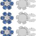 PATIKIL Rhinestone Buttons Cover, 4Pcs Round Flowers Crystal Sewing Clip Sleeve Button Cover Cufflink Embellishments for Women Men Wedding Shirt Clothing Decoration, Blue(Silver Tone)