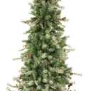 Fraser Hill Farm 7.5-Ft. Buffalo Fir Flocked Artificial Christmas Tree with Stand, Unlit Foldable Fake Tree with Realistic Snowy Foliage for Home Decoration